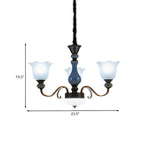 Classic Bedroom 3-Light Blue Milk Glass Floral Chandelier #size