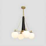 Classic Bedroom 4-Light White Glass Globe Black Brass Chandelier Image - 4