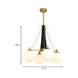 Classic Bedroom 4-Light White Glass Globe Black Brass Chandelier #size