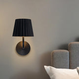 Classic Bedroom Black Pleated Metal Wall Sconce Image - 3