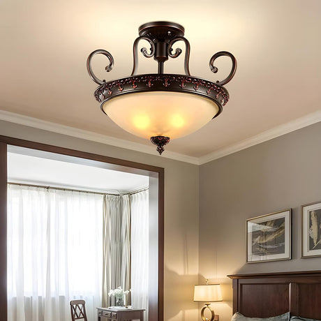 Classic Bedroom Bowl-Shaped Brown Semi-Flush Mount Lamp Image - 1