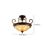 Classic Bedroom Bowl-Shaped Brown Semi-Flush Mount Lamp #size