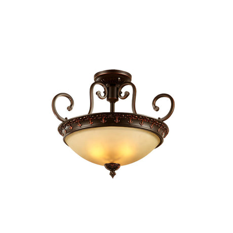 Classic Bedroom Bowl-Shaped Brown Semi-Flush Mount Lamp Image - 2