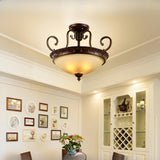 Classic Bedroom Bowl-Shaped Brown Semi-Flush Mount Lamp Image - 3