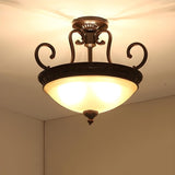 Classic Bedroom Bowl-Shaped Brown Semi-Flush Mount Lamp Image - 5