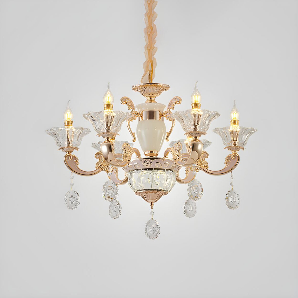 Classic Bedroom Clear Crystal Pendants Round Chandelier Image - 2