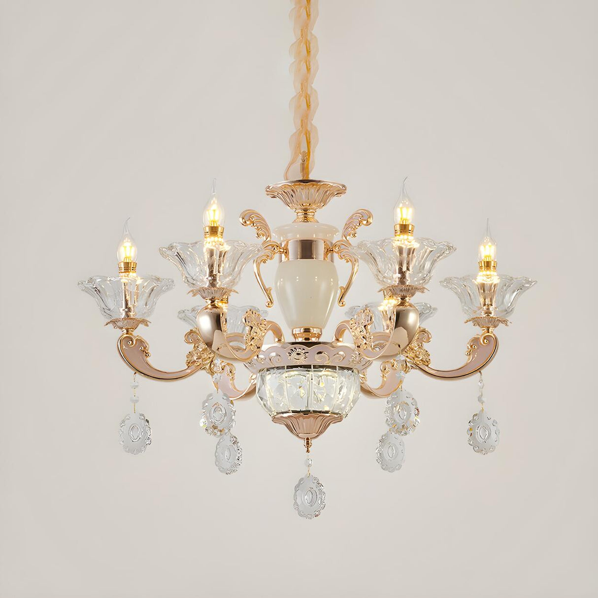 Classic Bedroom Clear Crystal Pendants Round Chandelier Image - 3