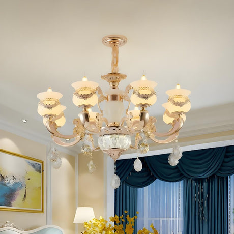 Classic Bedroom Clear Crystal Pendants Round Chandelier Image - 5