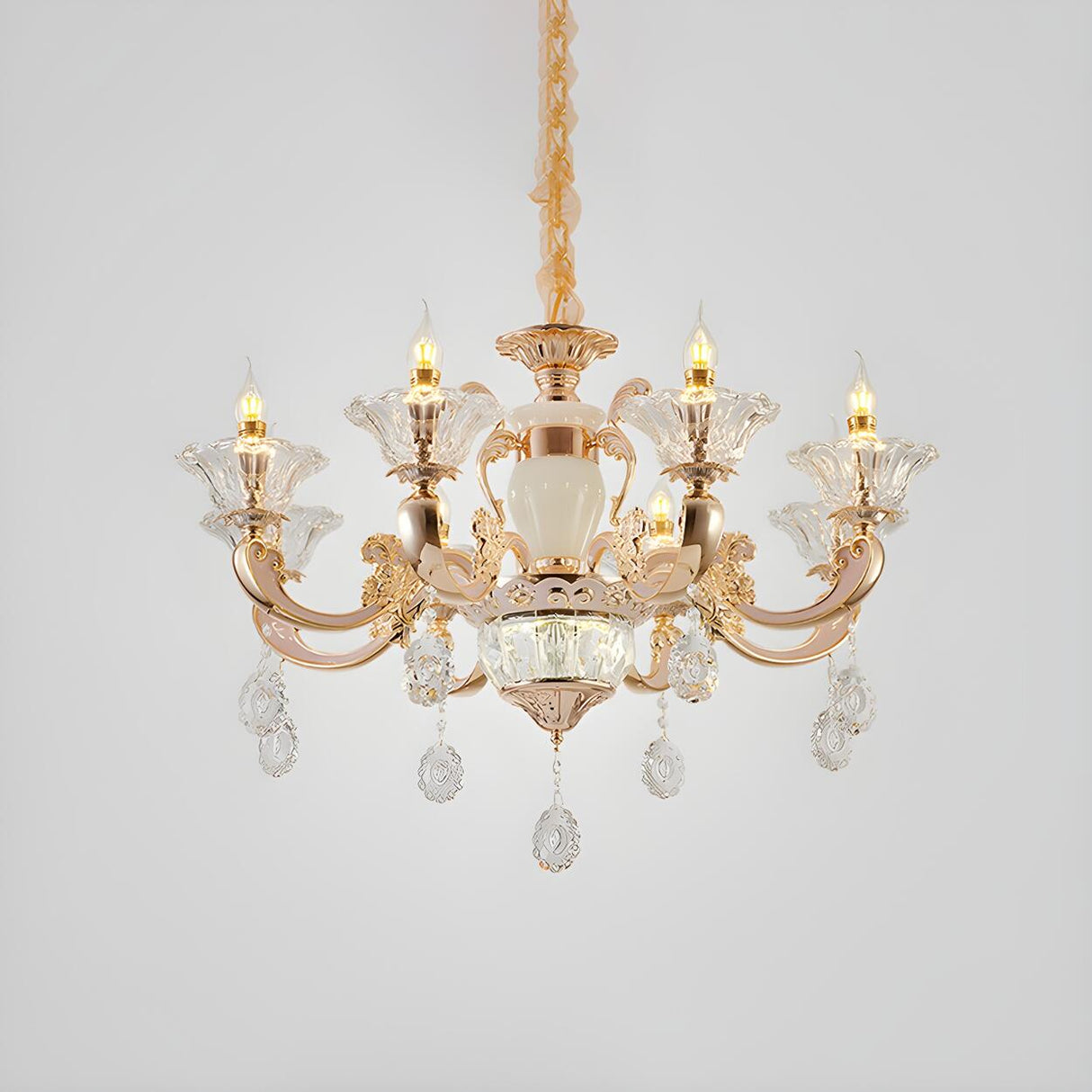 Classic Bedroom Clear Crystal Pendants Round Chandelier Image - 6