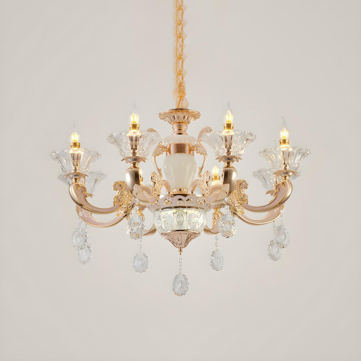 Classic Bedroom Clear Crystal Pendants Round Chandelier Image - 7