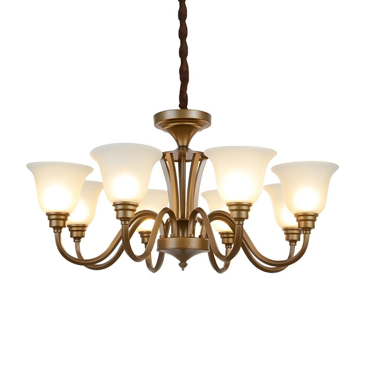 Classic Bedroom Frosted Glass Bell Brass Chandelier Image - 3