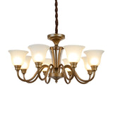 Classic Bedroom Frosted Glass Bell Brass Chandelier Image - 3