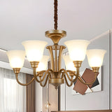 Classic Bedroom Frosted Glass Bell Brass Chandelier Image - 5