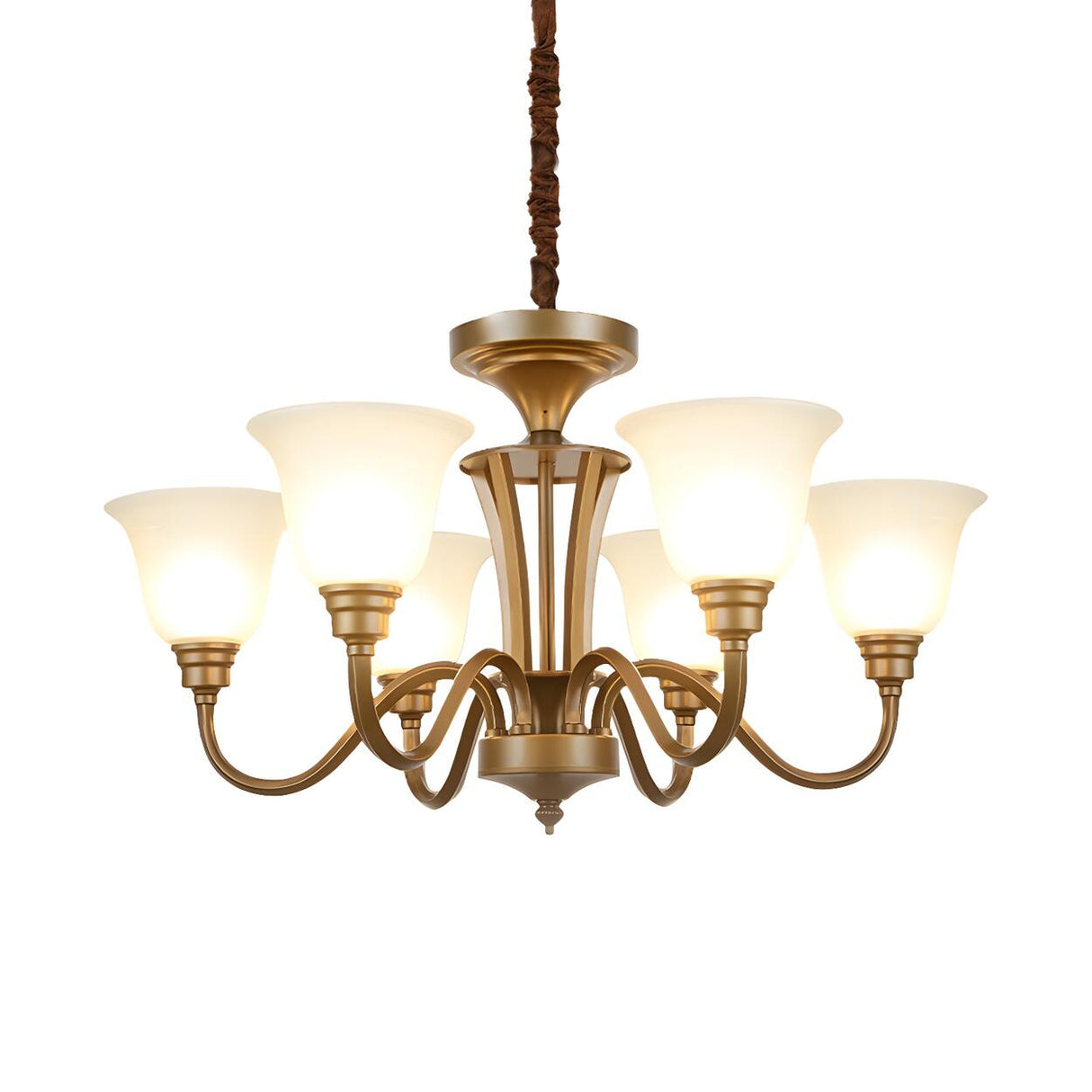 Classic Bedroom Frosted Glass Bell Brass Chandelier Image - 7