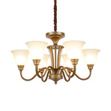 Classic Bedroom Frosted Glass Bell Brass Chandelier Image - 7