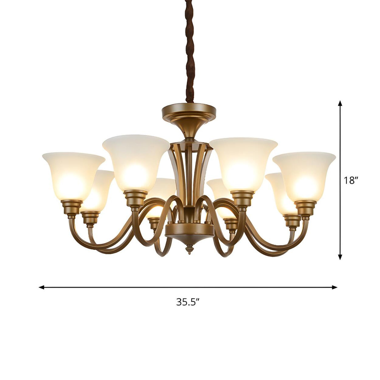 Classic Bedroom Frosted Glass Bell Brass Chandelier 