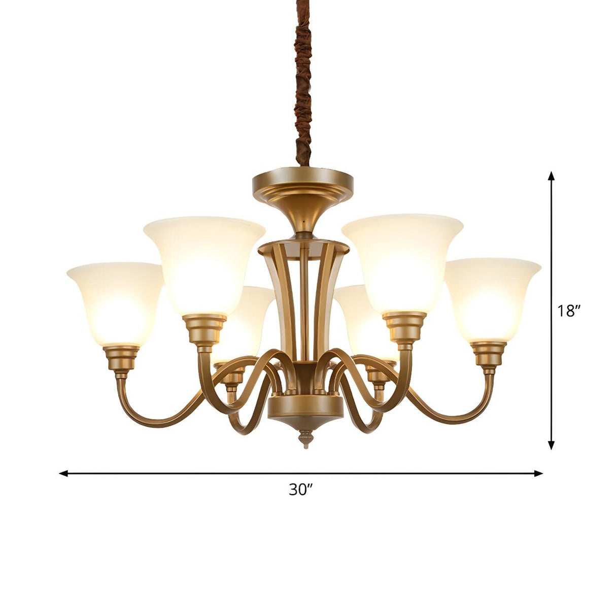 Classic Bedroom Frosted Glass Bell Brass Chandelier Image - 9