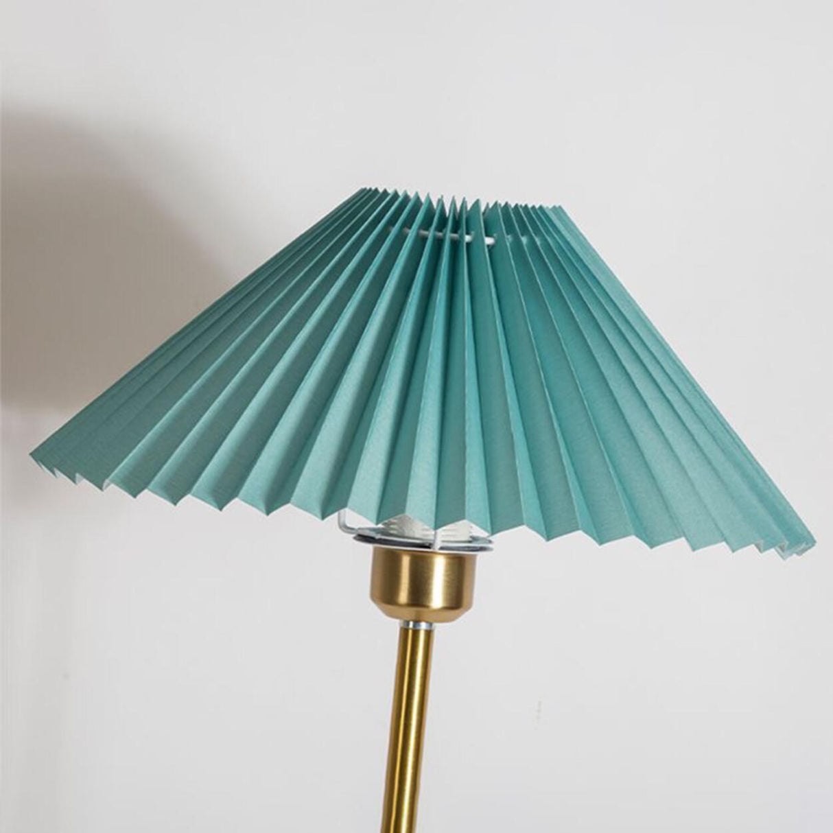 Classic Bedside Pleated Gold Metal Floor Lamp Image - 12