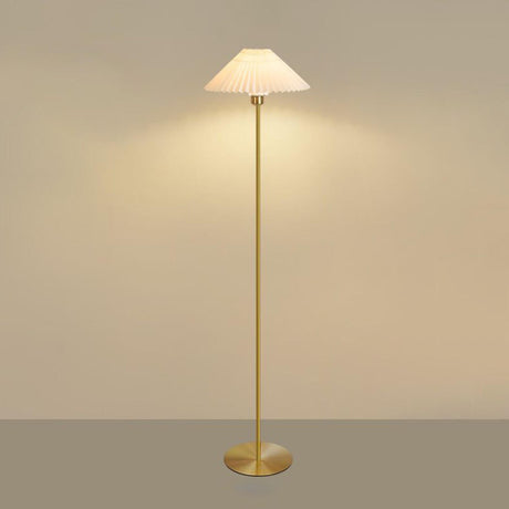 Classic Bedside Pleated Gold Metal Floor Lamp Image - 2