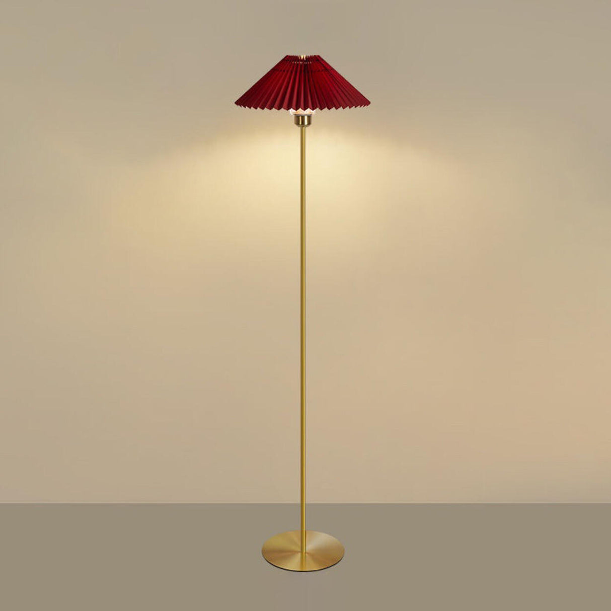 Classic Bedside Pleated Gold Metal Floor Lamp Image - 5