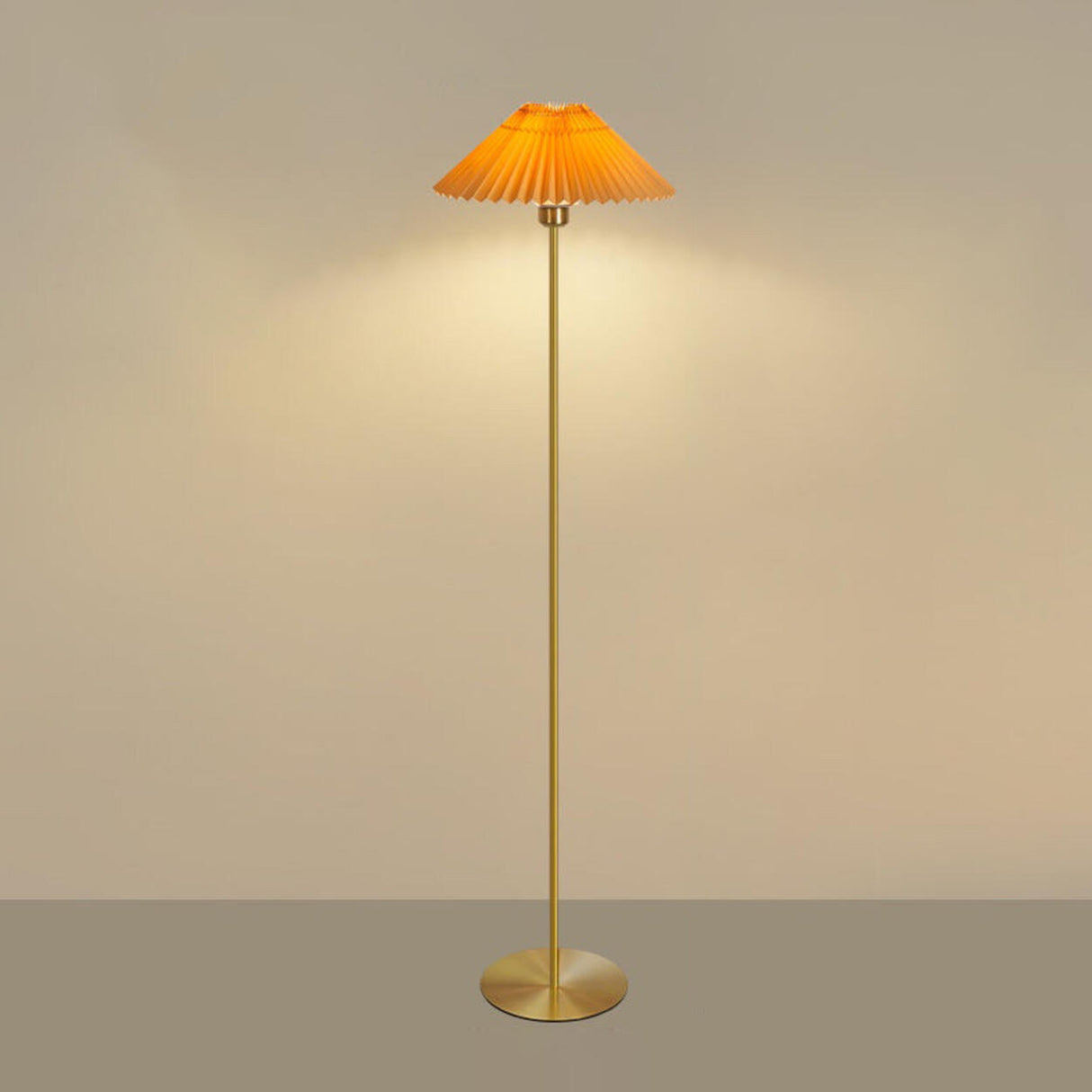 Classic Bedside Pleated Gold Metal Floor Lamp Image - 7