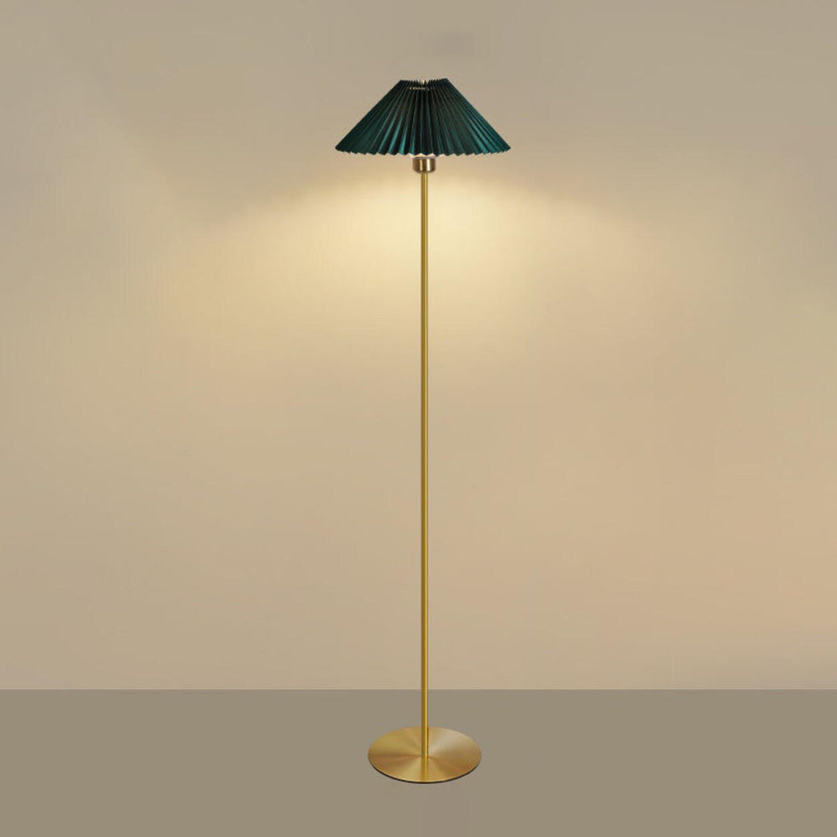 Classic Bedside Pleated Gold Metal Floor Lamp Image - 9