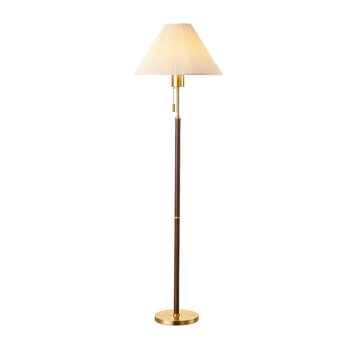 Classic Beige Pagoda Wooden Floor Lamp with Pull Chain Image - 5