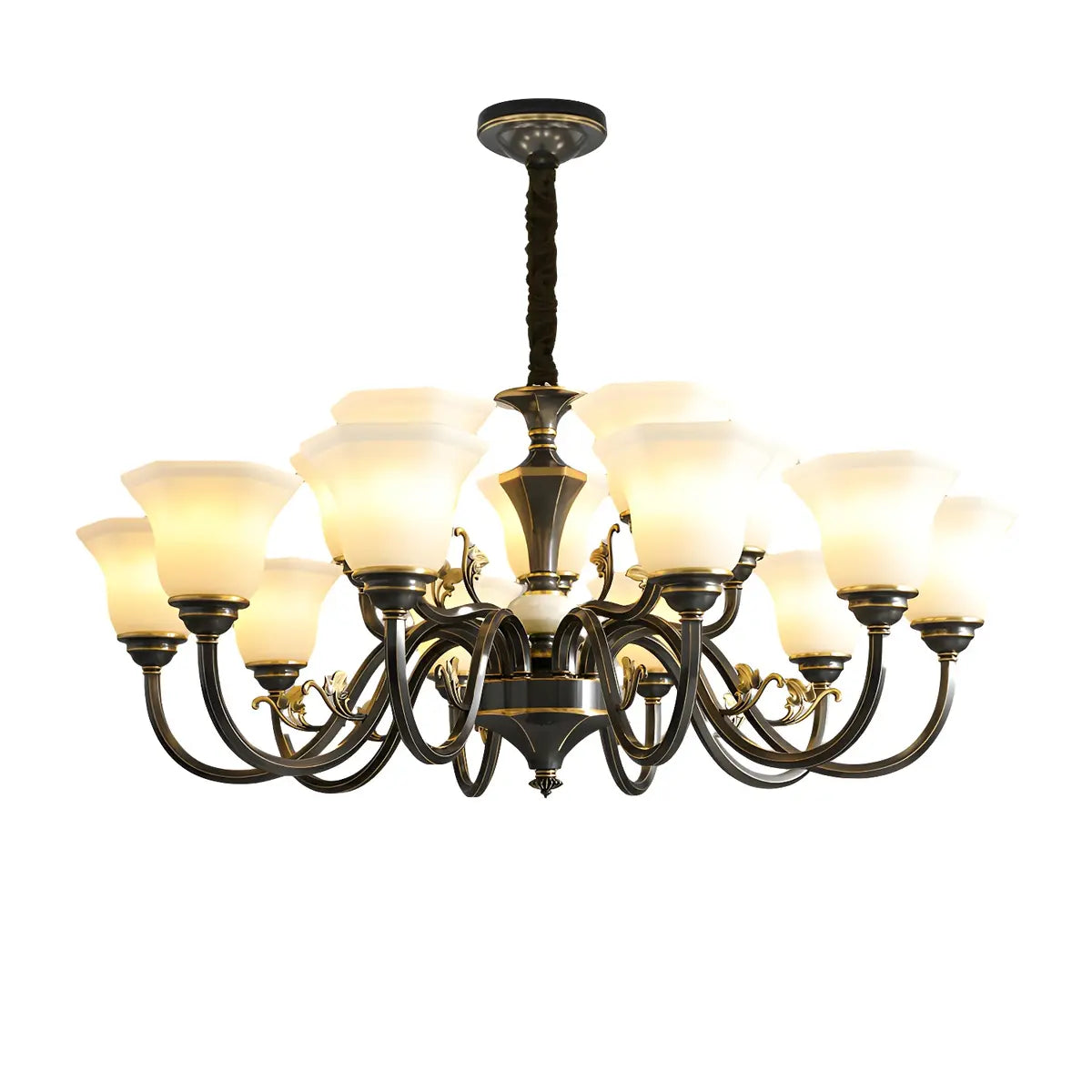 Classic Bell Frosted Glass Living Room Black Chandelier Image - 10