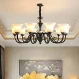 Classic Bell Frosted Glass Living Room Black Chandelier Image - 15