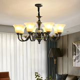 Classic Bell Frosted Glass Living Room Black Chandelier Image - 4