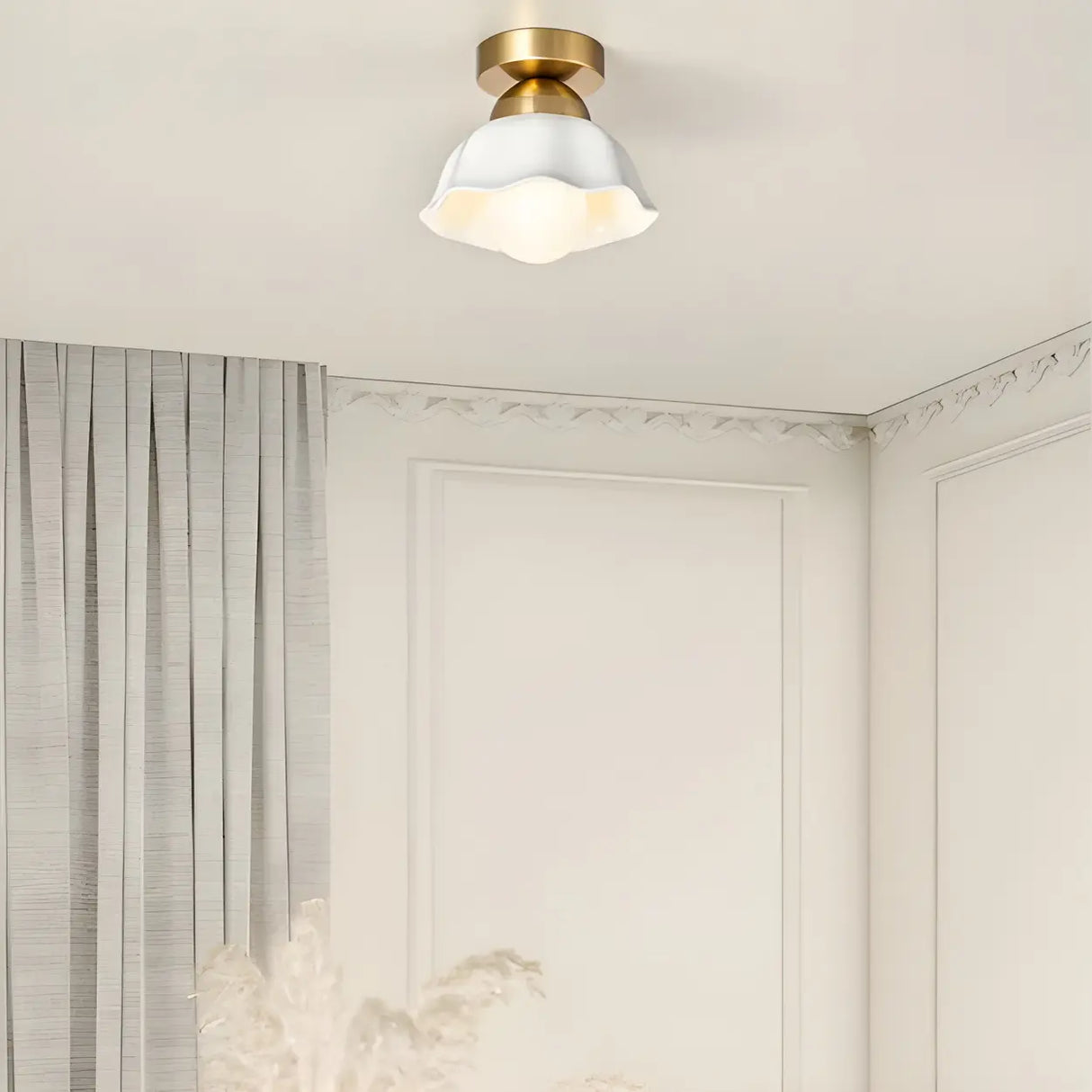 Classic Bell-Shaped Ceramics Semi-Flush Mount Light Image - 7