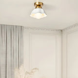 Classic Bell-Shaped Ceramics Semi-Flush Mount Light Image - 7