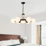 Classic Black & Gold Metal Round Globe Glass Chandelier  Image - 5