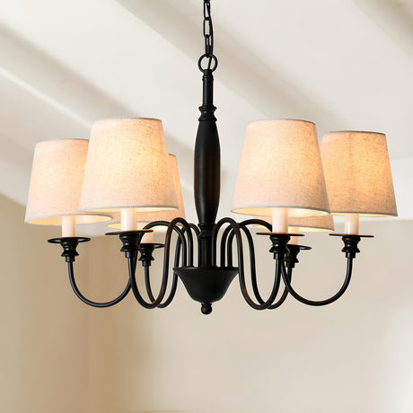 classic Black Beige Fabric Round Hangin Chandelier Image - 1