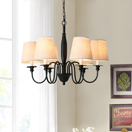 classic Black Beige Fabric Round Hangin Chandelier Image - 2