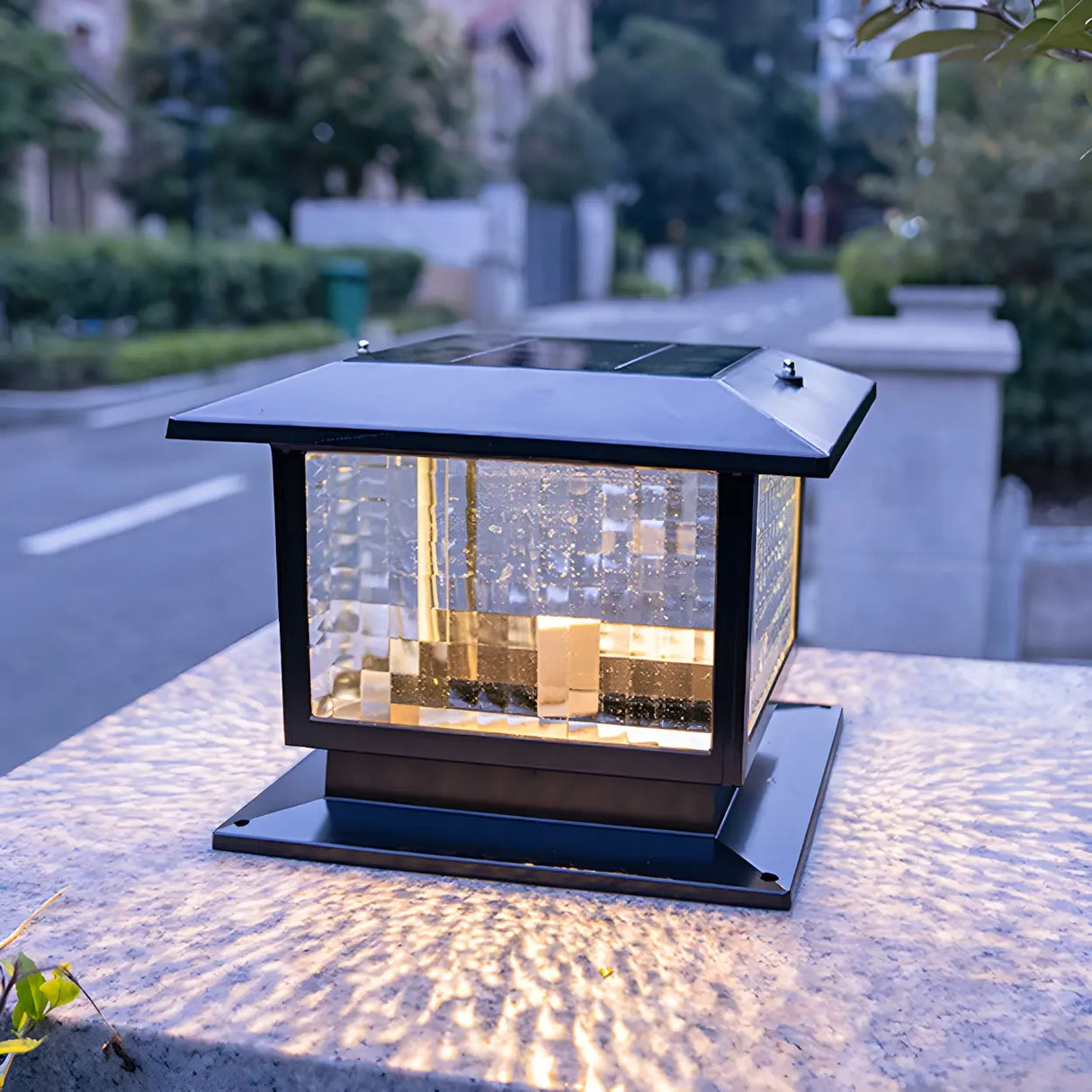 Classic Black Cube Glass Solar Outdoor Table Lamp Image - 11