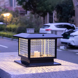 Classic Black Cube Glass Solar Outdoor Table Lamp Image - 15