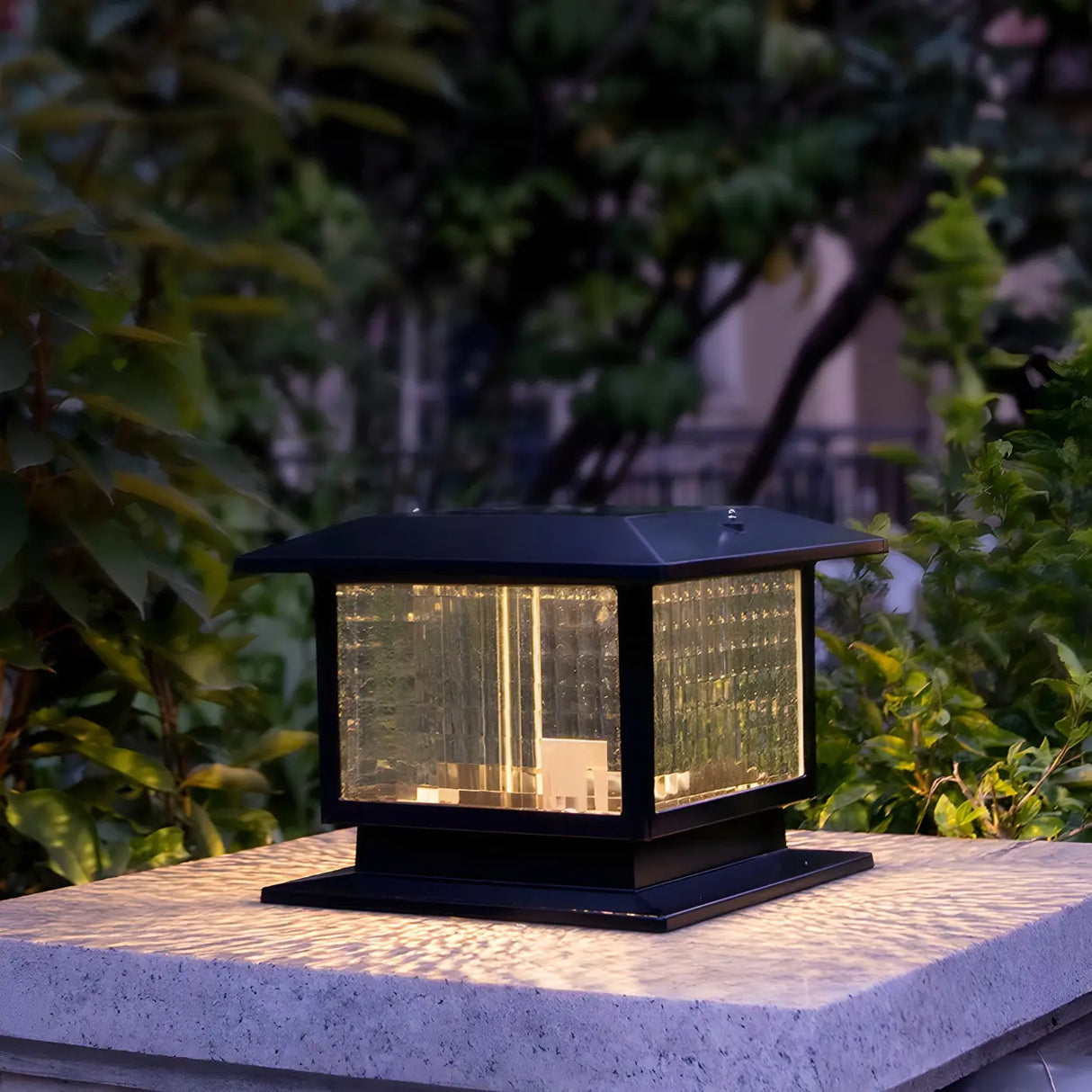 Classic Black Cube Glass Solar Outdoor Table Lamp Image - 4