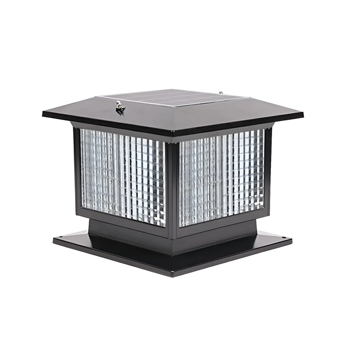 Classic Black Cube Glass Solar Outdoor Table Lamp Image - 6