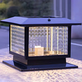 Classic Black Cube Glass Solar Outdoor Table Lamp Image - 7