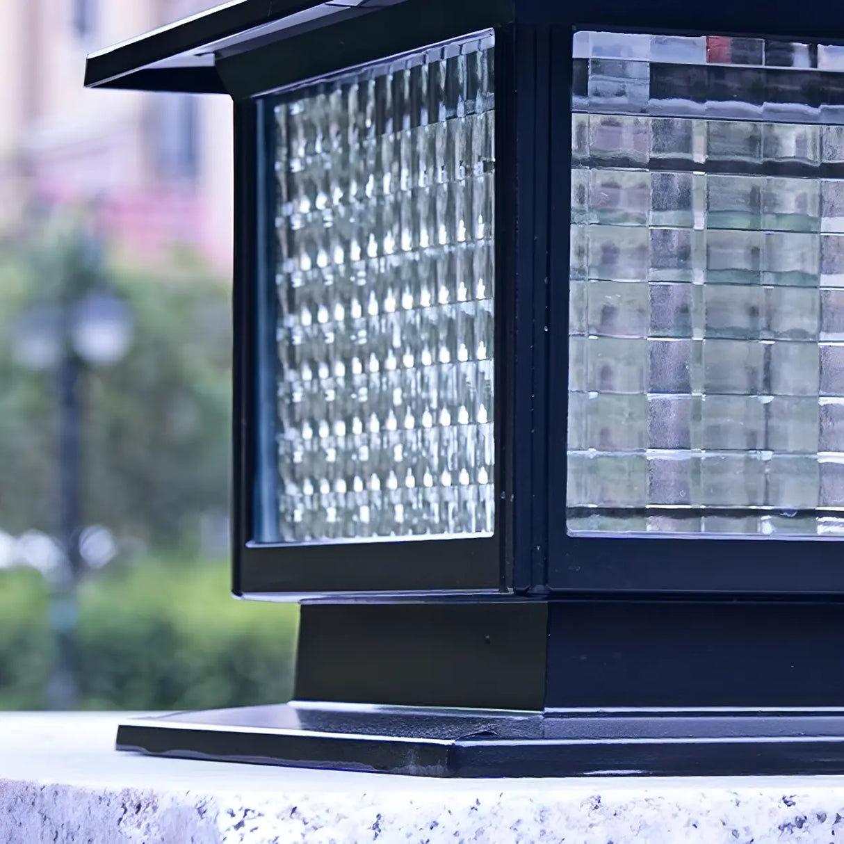 Classic Black Cube Glass Solar Outdoor Table Lamp Image - 8