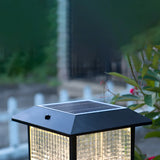 Classic Black Cube Glass Solar Outdoor Table Lamp Image - 9