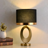 Classic Black Drum Fabric Oval Metal Base Table Lamp Image - 2