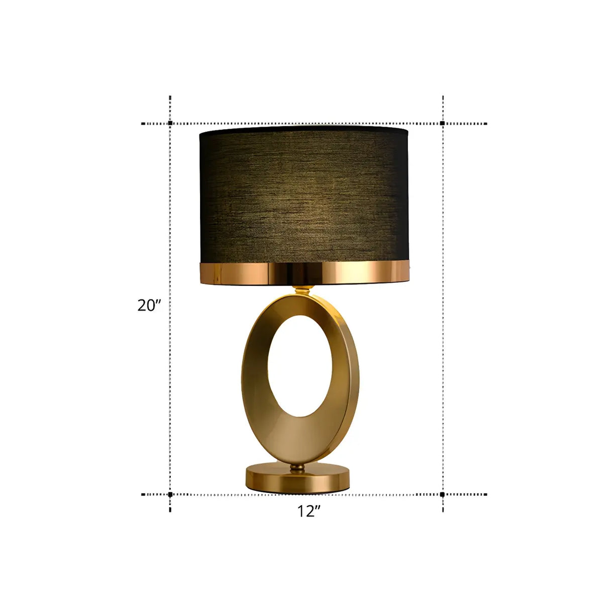 Classic Black Drum Fabric Oval Metal Base Table Lamp 