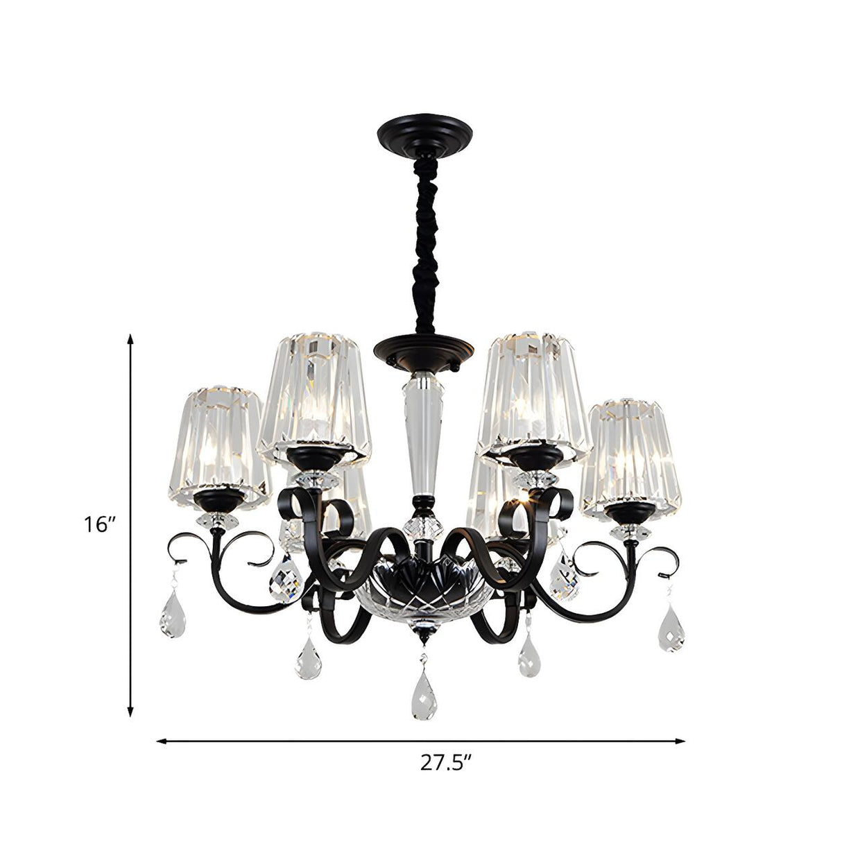 Classic Black Drum Prismatic Clear Crystal Chandelier Image - 5