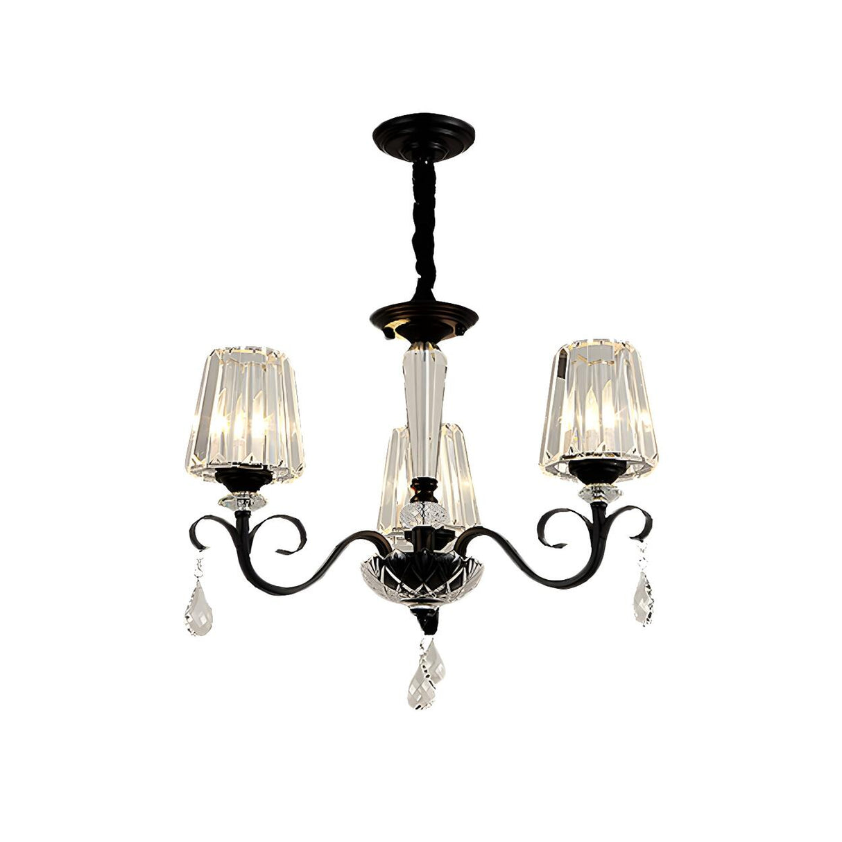 Classic Black Drum Prismatic Clear Crystal Chandelier Image - 8