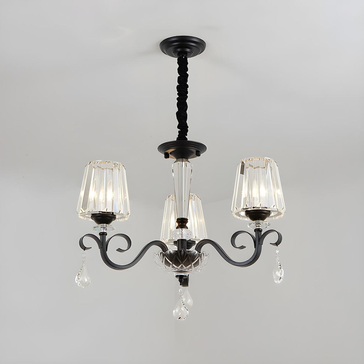 Classic Black Drum Prismatic Clear Crystal Chandelier Image - 9