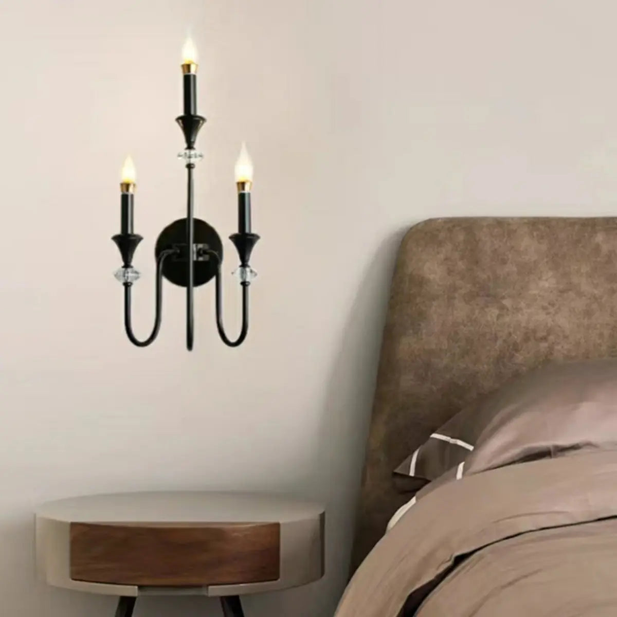 Classic Black Elegant Triple Candle Wall Sconce Image - 1