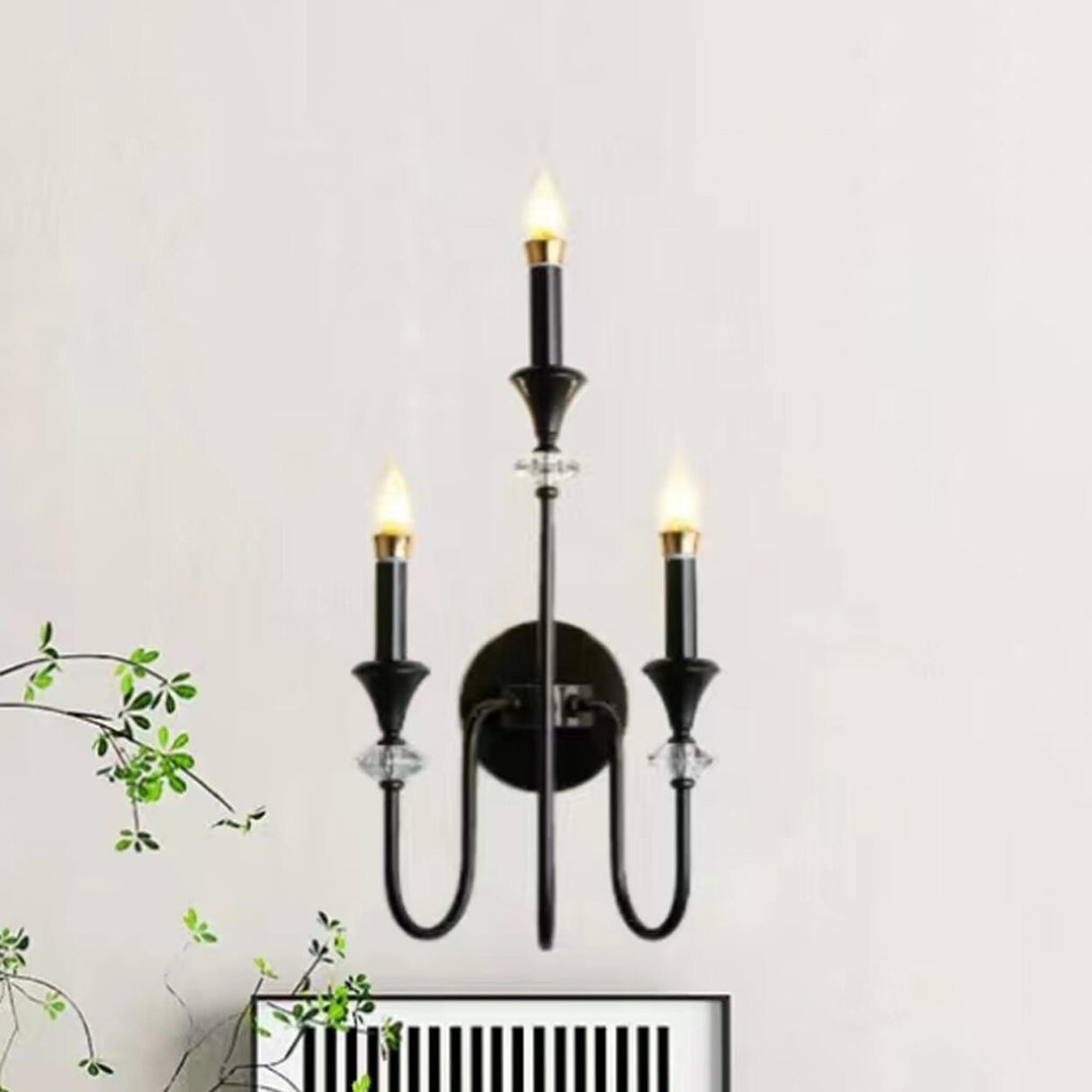 Classic Black Elegant Triple Candle Wall Sconce Image - 10