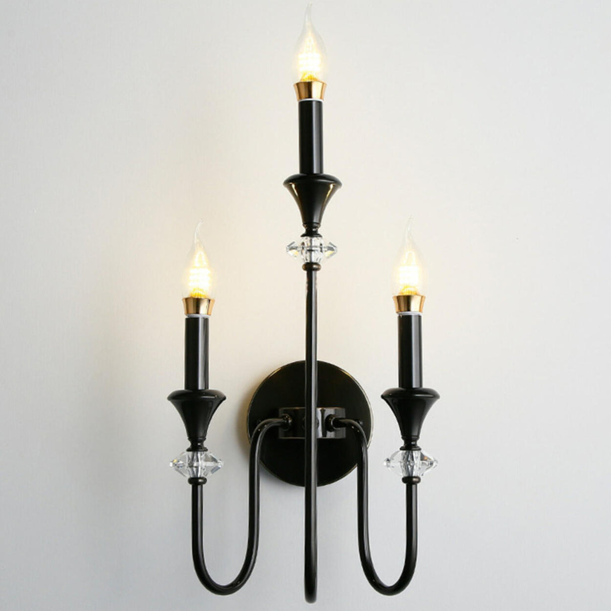 Classic Black Elegant Triple Candle Wall Sconce Image - 14